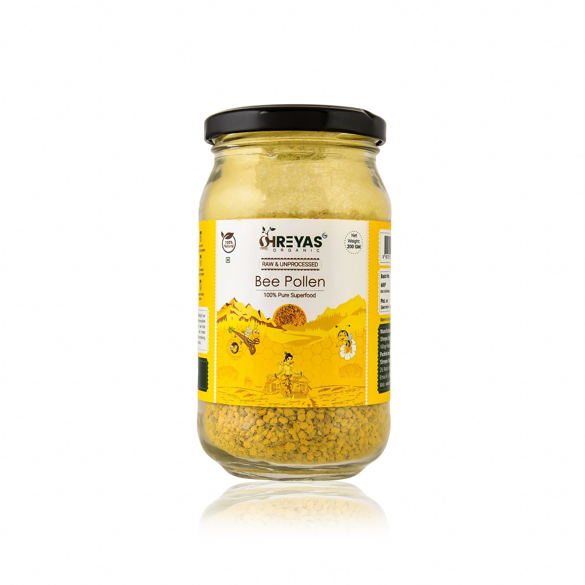 Natural Bee pollen  | Plant based Protein | Glass Jar Shreyas Organic