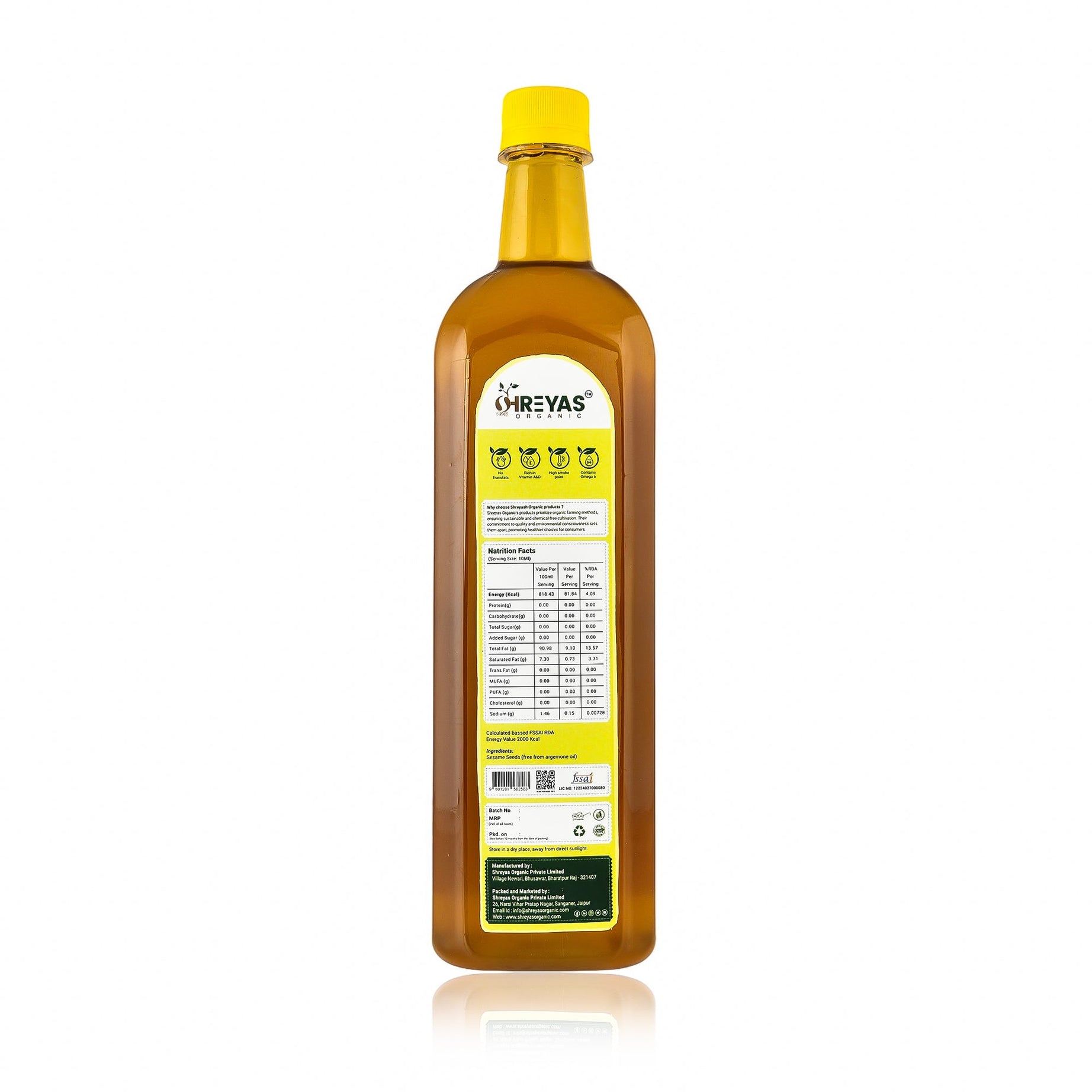 Wood Cold Pressed Sesame Oil | Unrefined Single Filtered Shreyas Organic